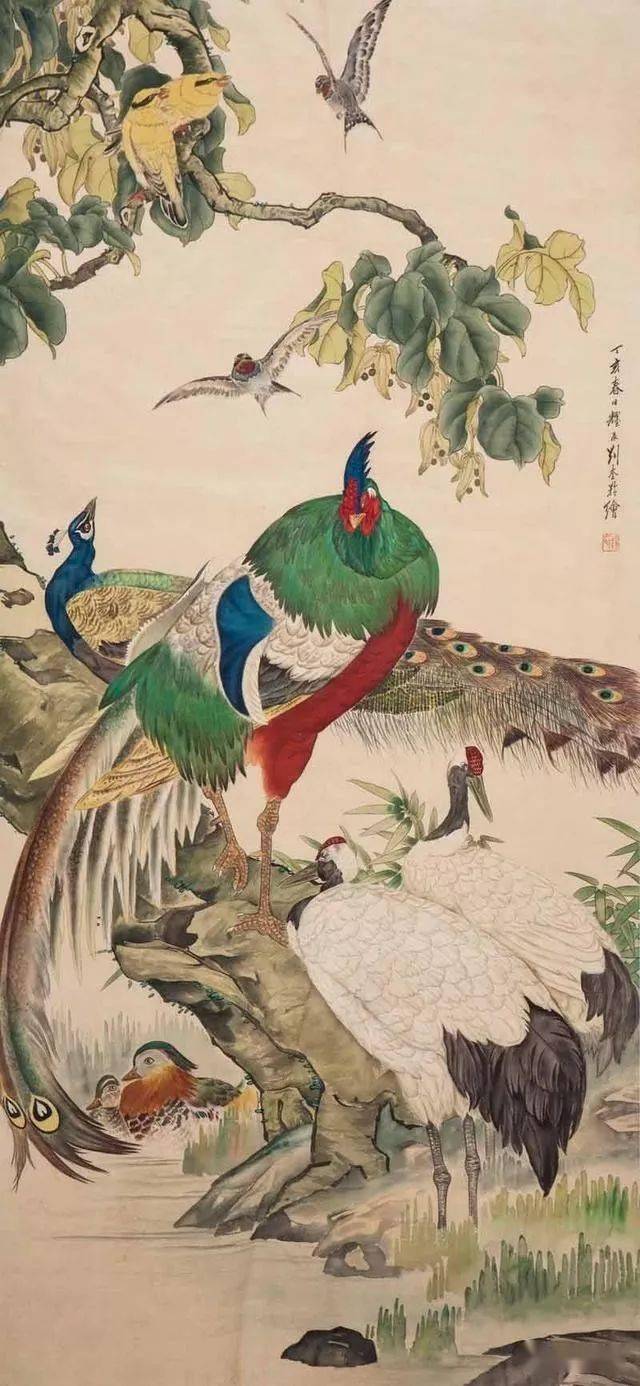 刘奎龄 （款） 花鳥 扇面 鏡心 模写 古画 中国 絵画-