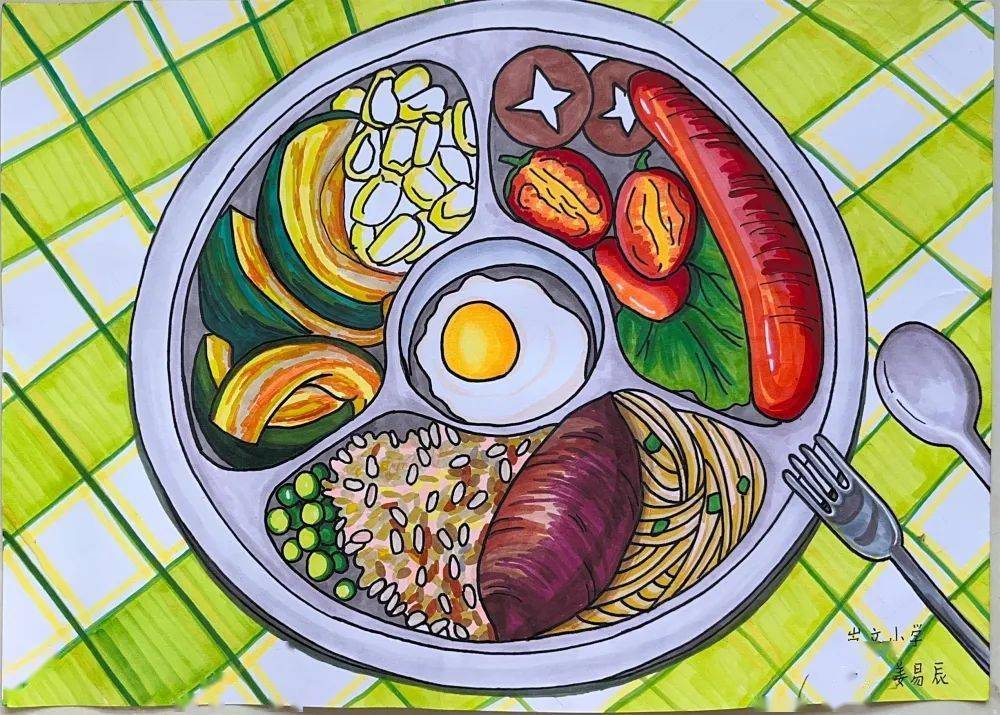 营养膳食均衡绘画图片