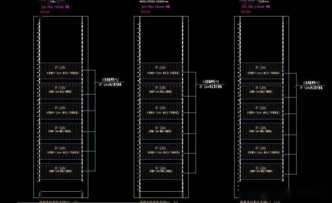 一套完整的弱电机柜cad布置图,设备接线及开放式桥架安装大样图