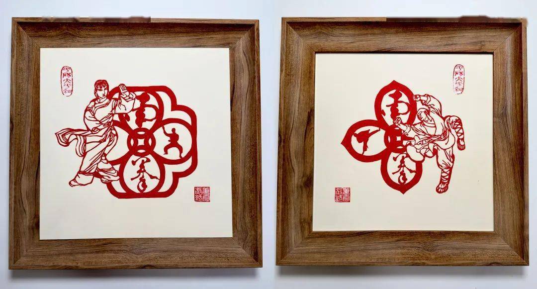 这套作品共10幅,将平阳南拳和平阳太平钿剪纸相结合,剪刀与纸张的摩擦