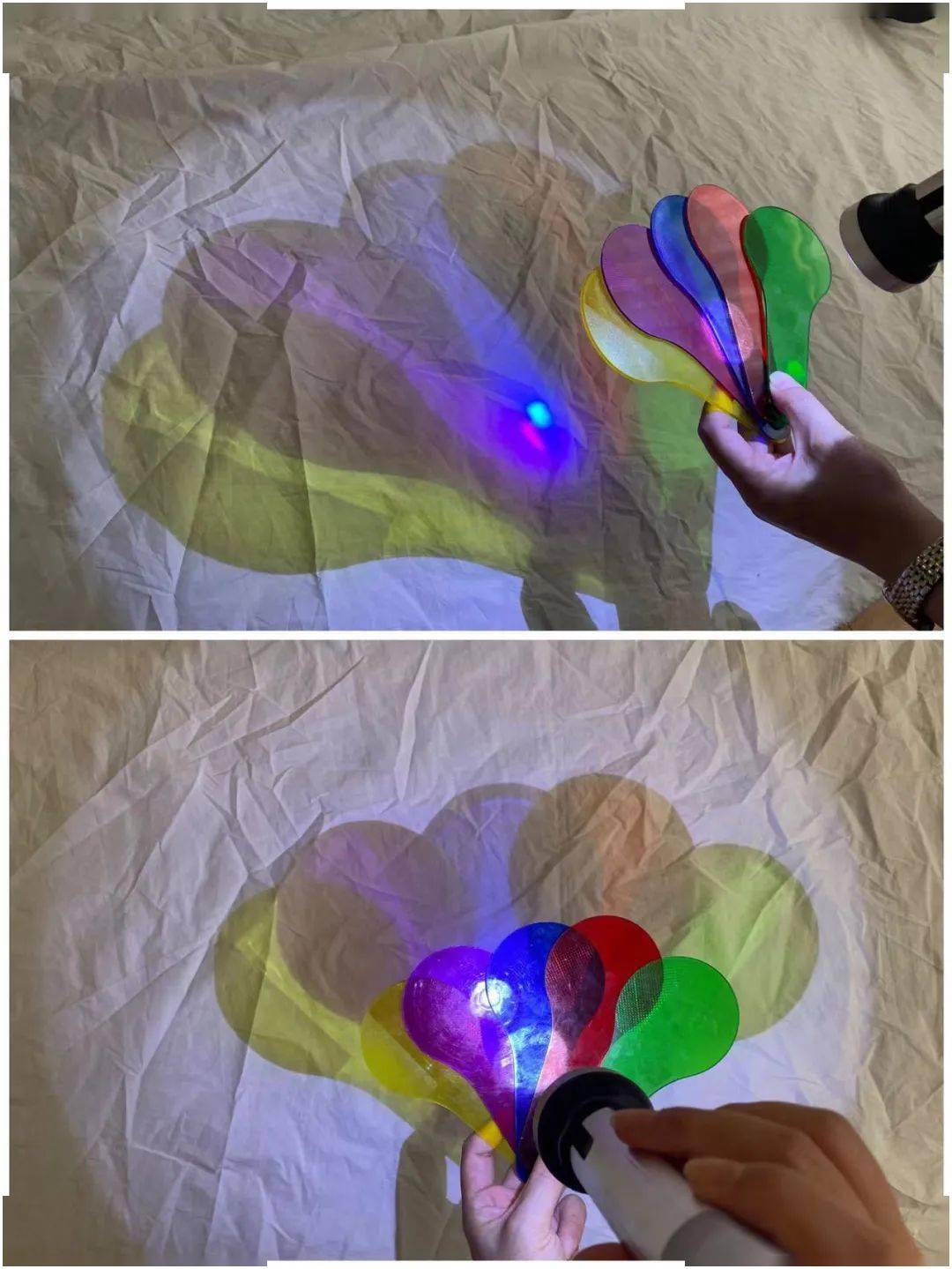 发现彩色光2通过实验,小朋友们知道了,原来影子的大小,跟遮挡物由于