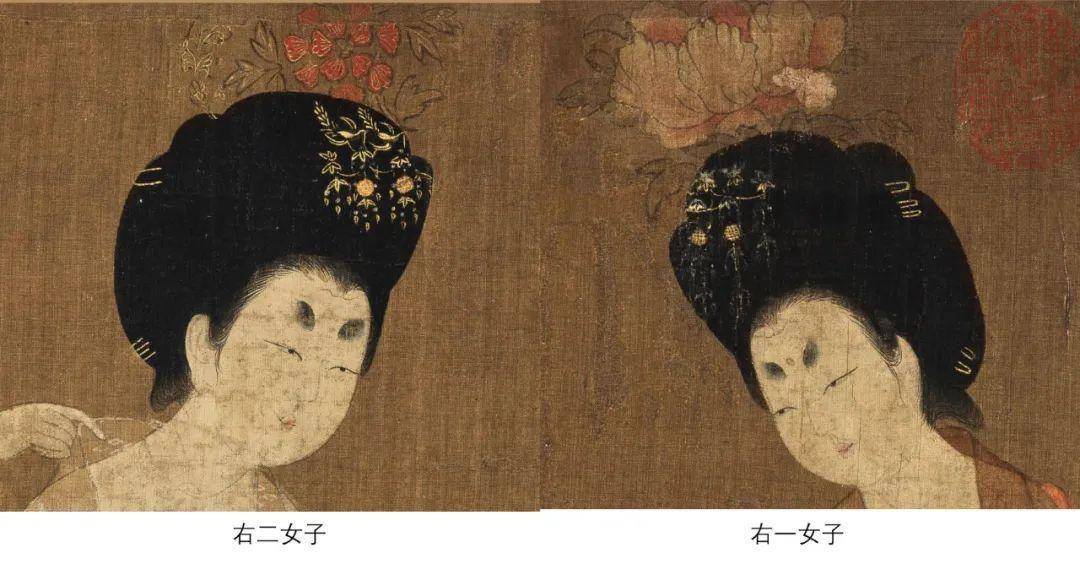 荷花,海棠,芍药花朵之间点缀着步摇和金簪四五根金簪地插在发髻上步子