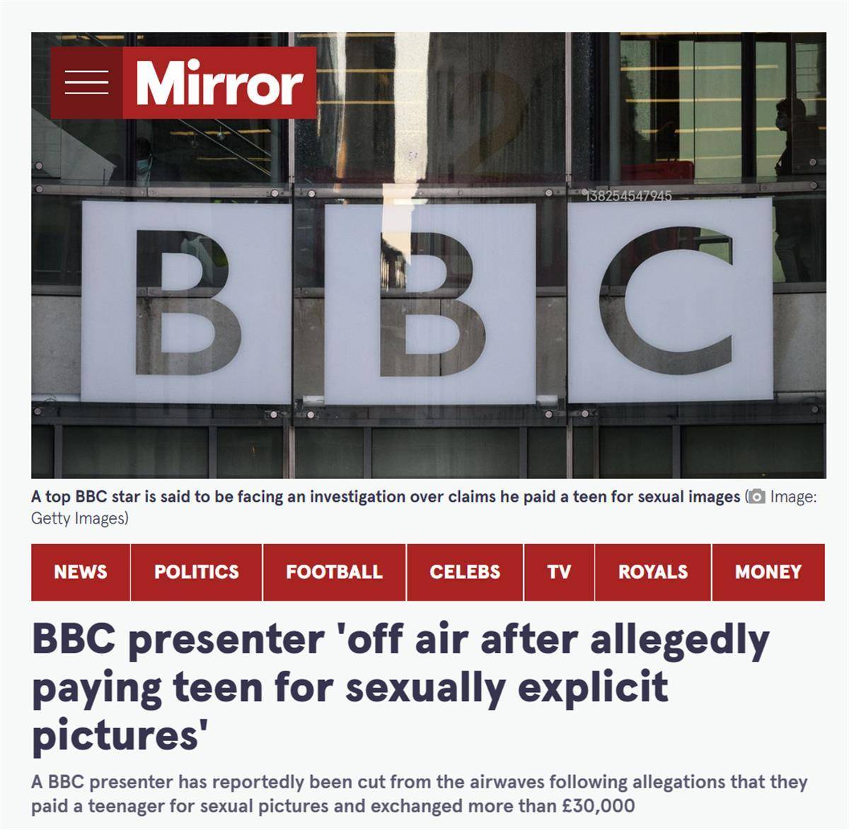 BBC知名主持人涉嫌誘騙青少年拍色情照，3年內支付對方30多萬元，其節目已停播 