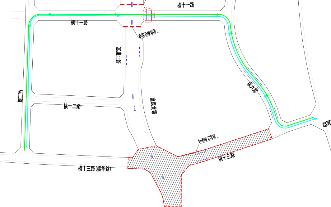 盛华路与富康北路交叉口封闭施工交通导流平面图中山交警提醒交 