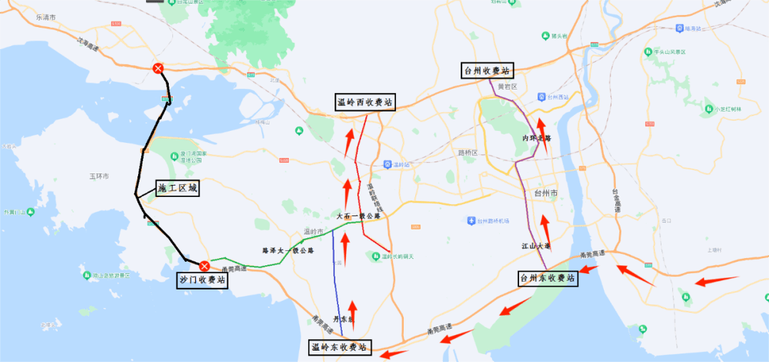 施工期間,g1523甬莞高速溫州方向沙門互通主線斷流,樂清灣路段內沿線