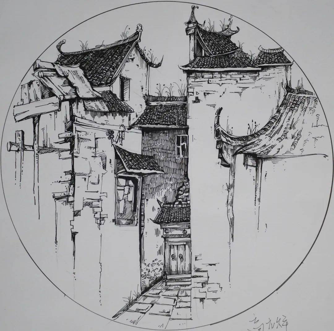 阆中古城 手绘图图片