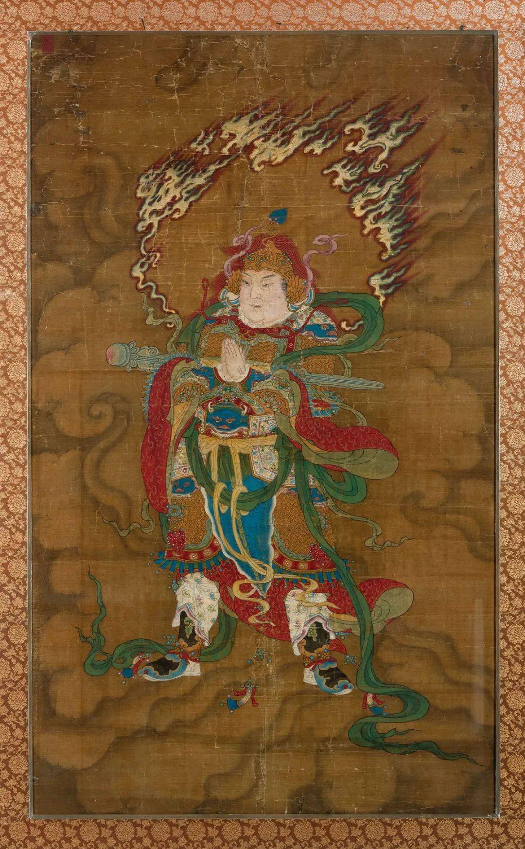 明 彩绘韦陀尺寸:126×75cm本幅韦陀画像设色丰富艳丽,韦陀身形魁梧