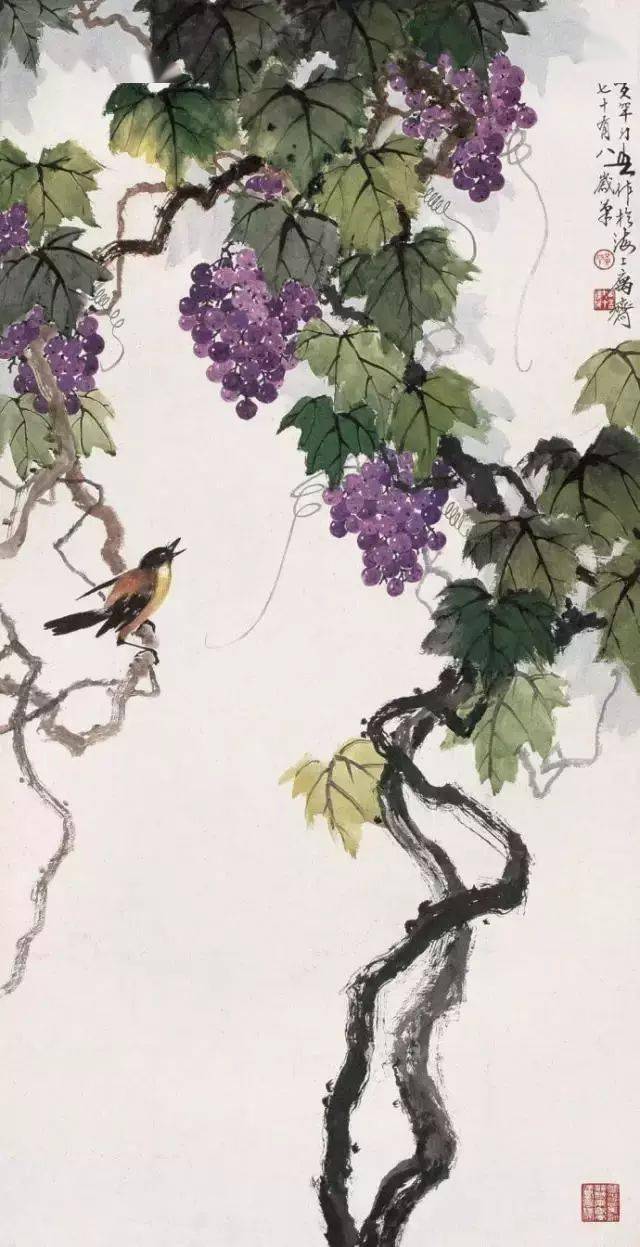 葡萄　桃　油彩画肉筆　静物画　作者時代不明 画葡萄最好的画家，新生代潜力画家羽墨