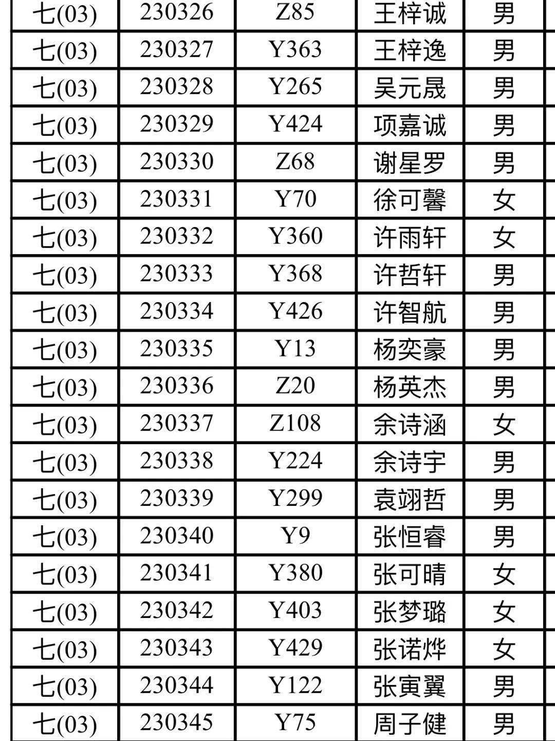 班级名单表格模板图片