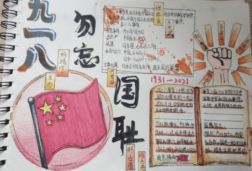3."九一八主题"手抄报展示为了让同学们牢记国耻,以史为鉴.