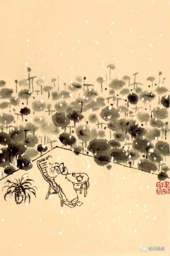 老树 画画: 终于放长假,不想到处跑.落叶当花看,待着真是好.