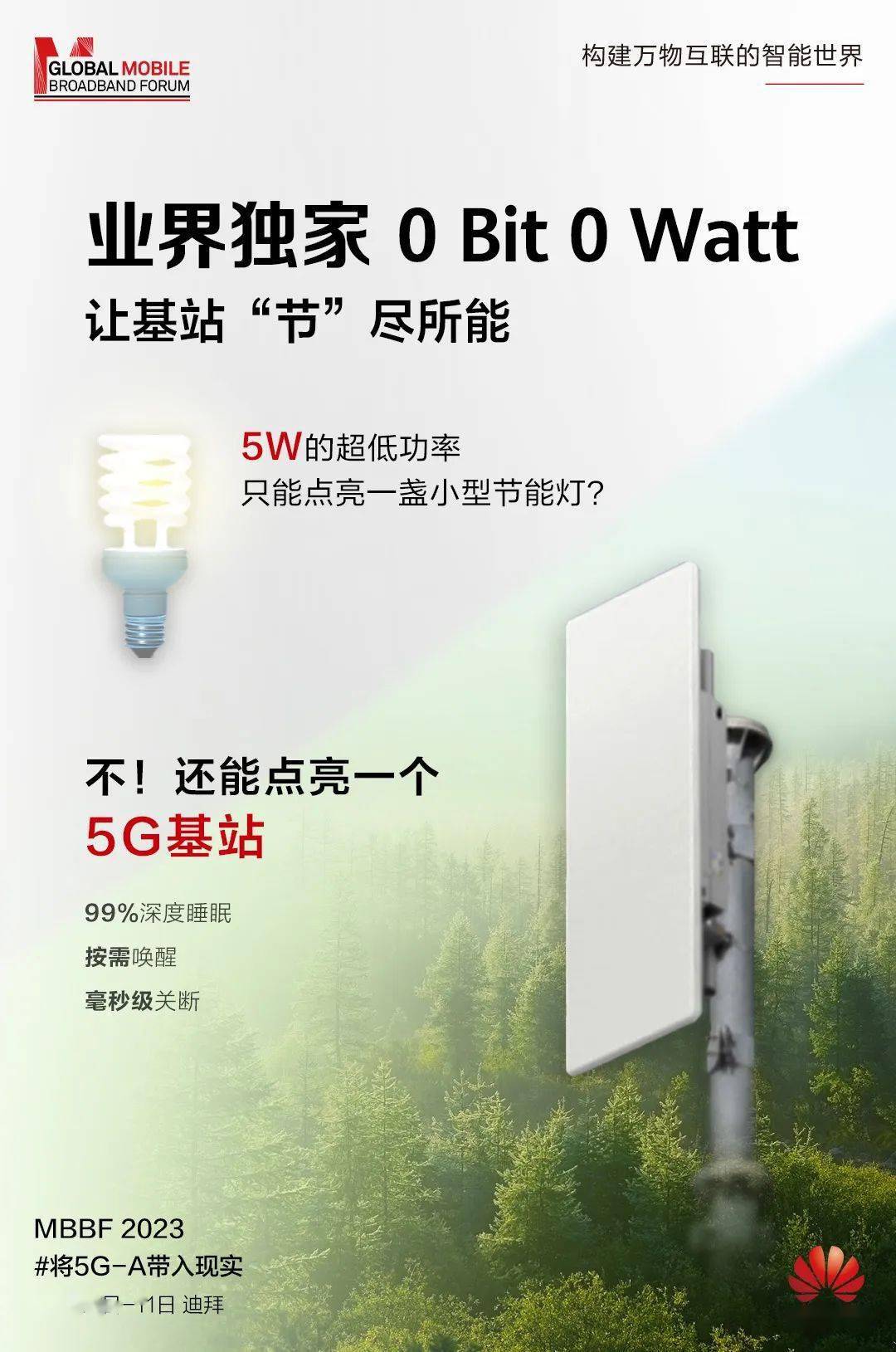 华为将推业界独家超低功率 5G 基站：只要 5W，堪比一个灯泡