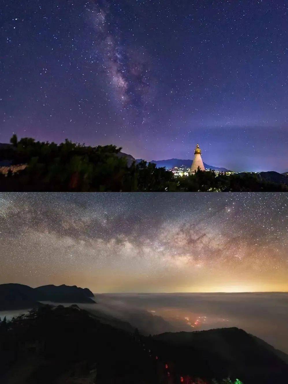 93庐山·星空横贯深邃的夜幕,跳动着点点寒光,繁星簇拥的银河无声地