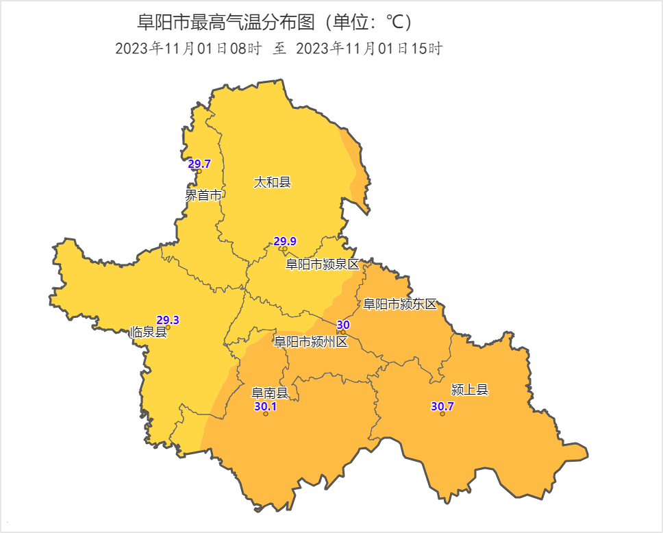 颍上县打破了历史同期最高温度记录其中最低气温在临泉县(29.