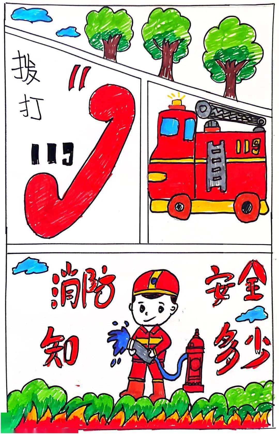二年级简单的消防绘画图片