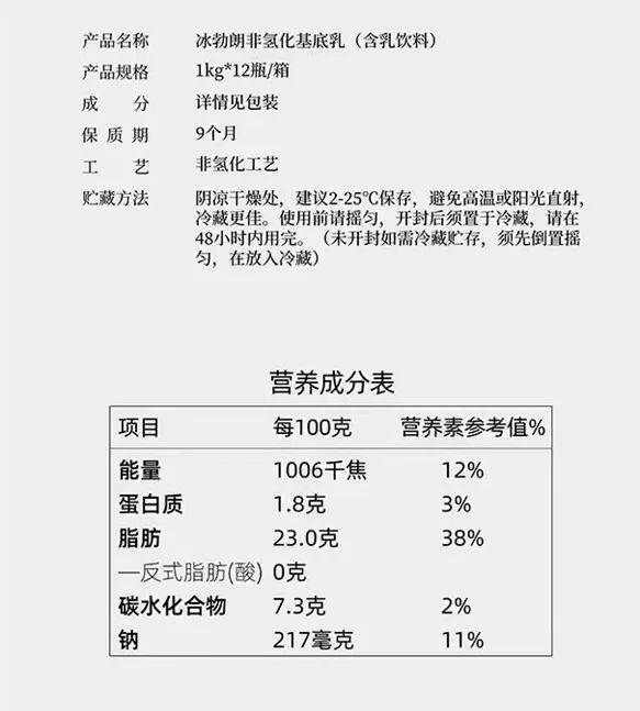 冰勃朗的营养成分表.(图/网店)最后看一看配料表.