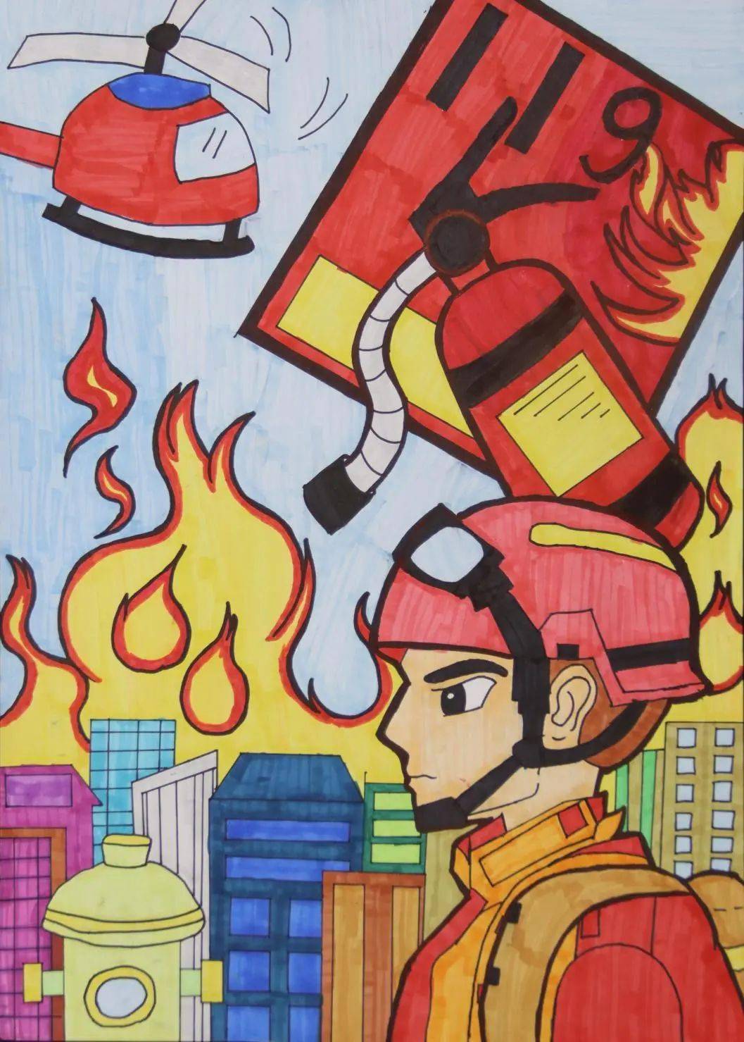 消防绘画 六年级图片