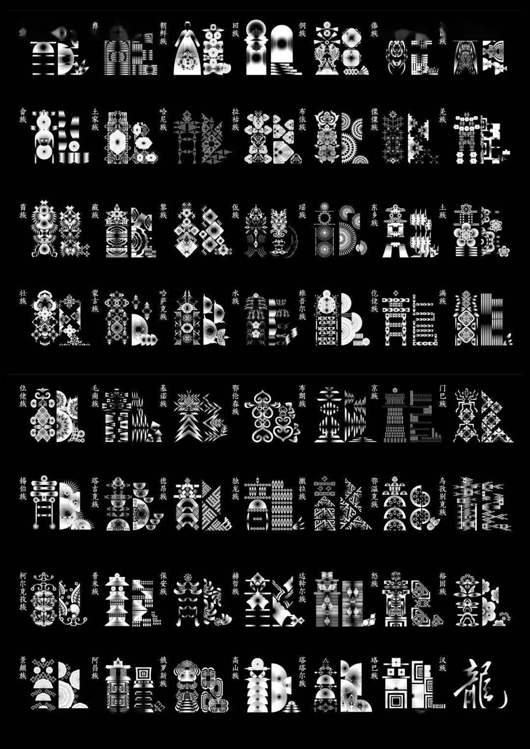 五十六民族纹样创意字体设计_福利_进行_寓意