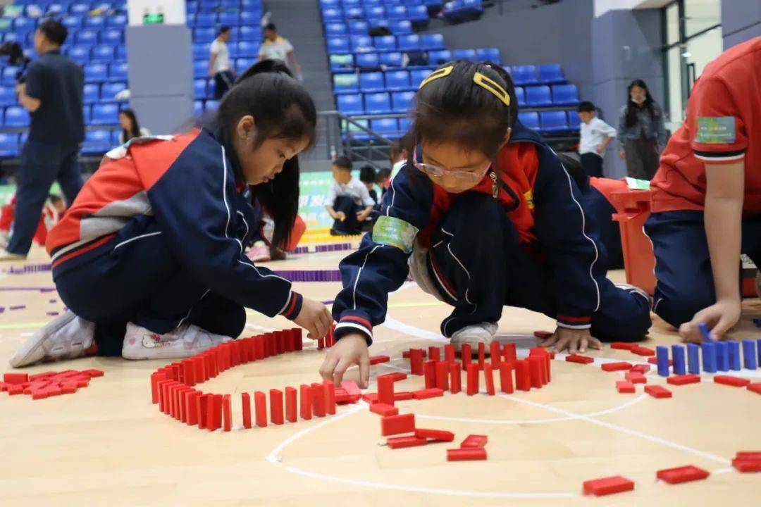 江海区举办首届中小学多米诺骨牌大赛_挑战_比赛_活动