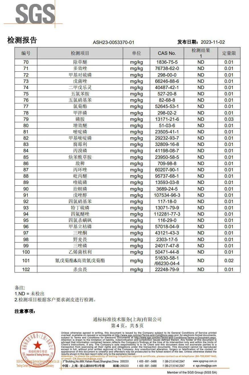 蔬菜检测报告单样本图片