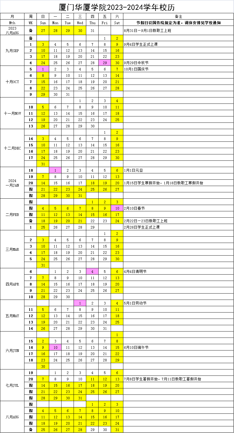 廈門海洋職業技術學院寒假時間:2024年1月18日到2024年2月27日共41天