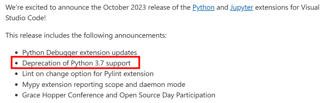 VSCode 放弃 Python 3.7_开发_支持_版本