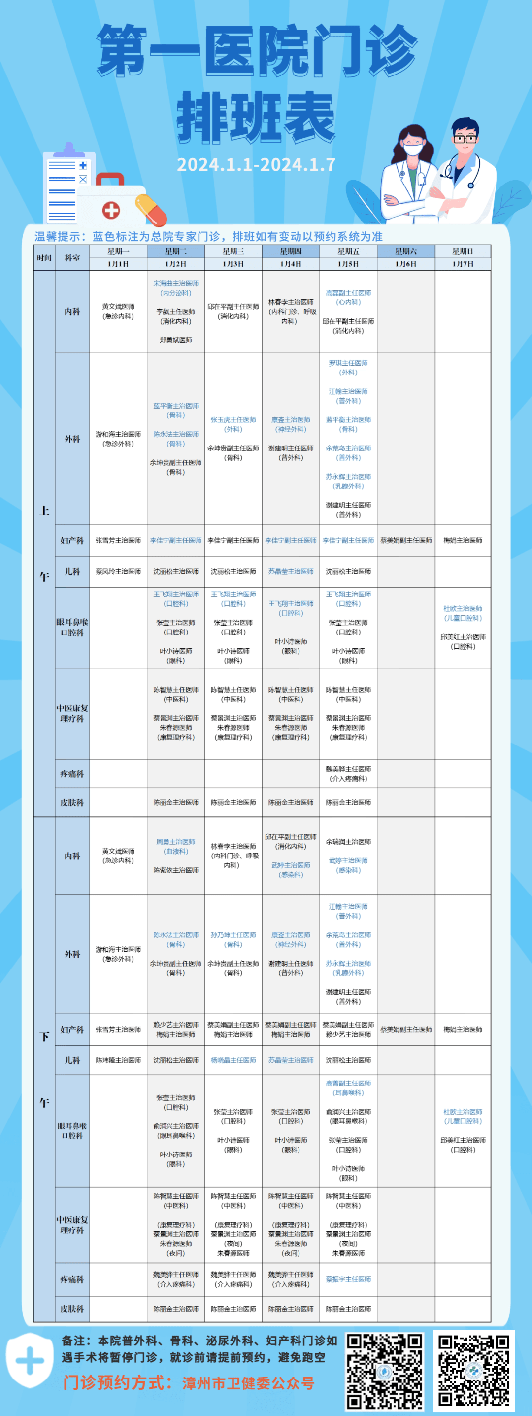 第一醫院門診排班表更新_診治_治療_職稱