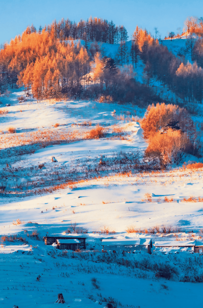 山村冬天雪景图图片